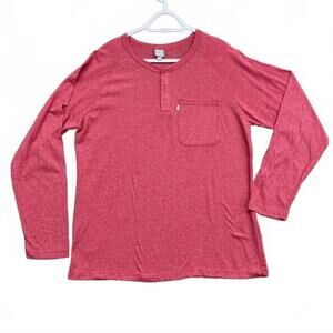 Bench. Men's Long Sleeve Henley Shirt Heathered Red Coral Raglan Pocket XL